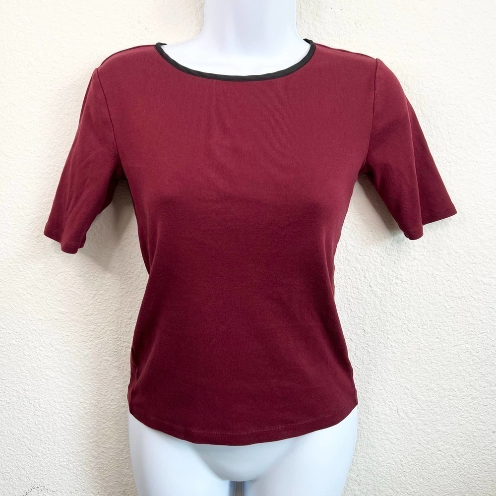 Loft Ann Taylor Dark Red Back Bow Top Cotton Half Sleeve Women's S Petite